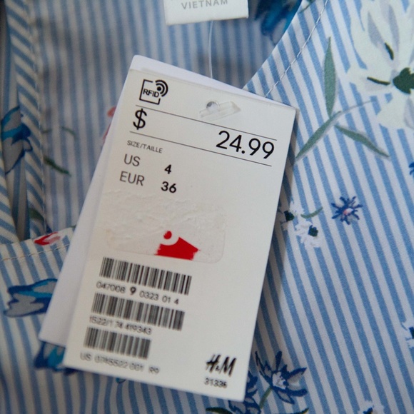 H&M Floral Striped Bow Tie Short Sleeves Spring Top - Picture 8 of 11